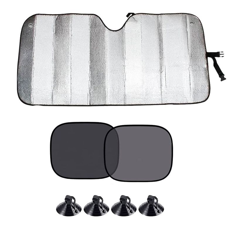 Kit Parasol Protector Solar Parabrisas Mallas Ventana Auto-0
