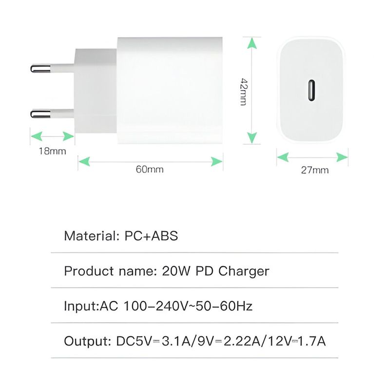 Cargador Tipo C Usb-C Carga Rápida Teléfono Celular PD 20w-3