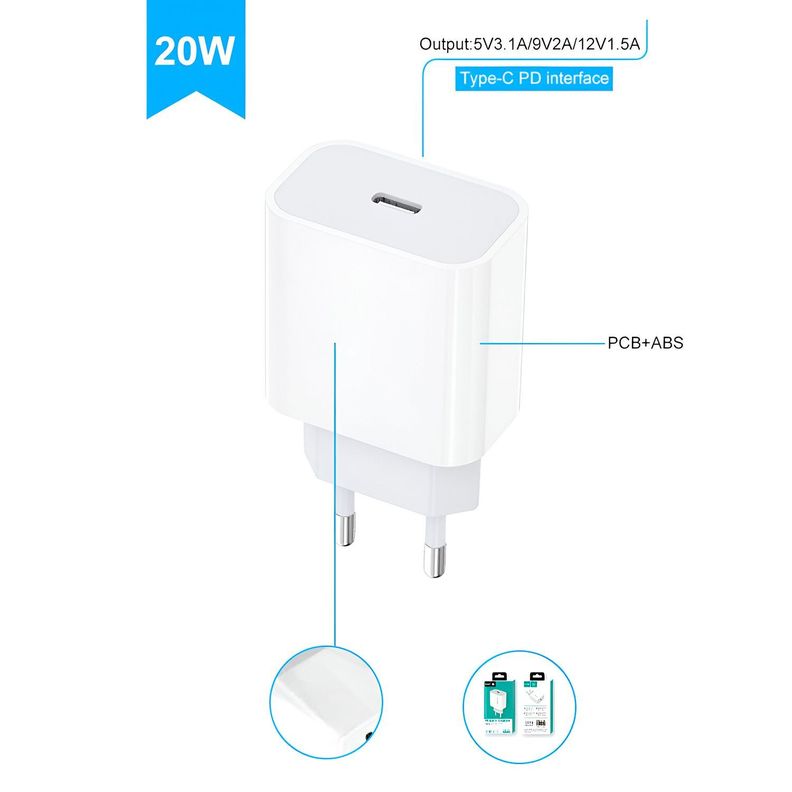 Cargador Tipo C Usb-C Carga Rápida Teléfono Celular PD 20w-2
