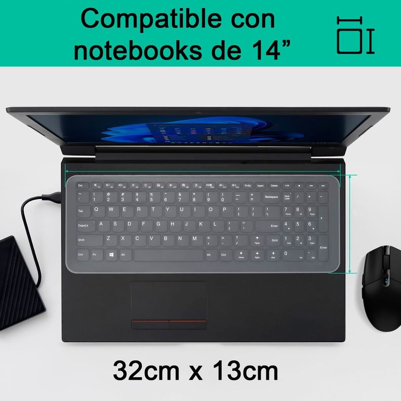 Protector Teclado Notebook Membrana Silicona Transparente 14"-1