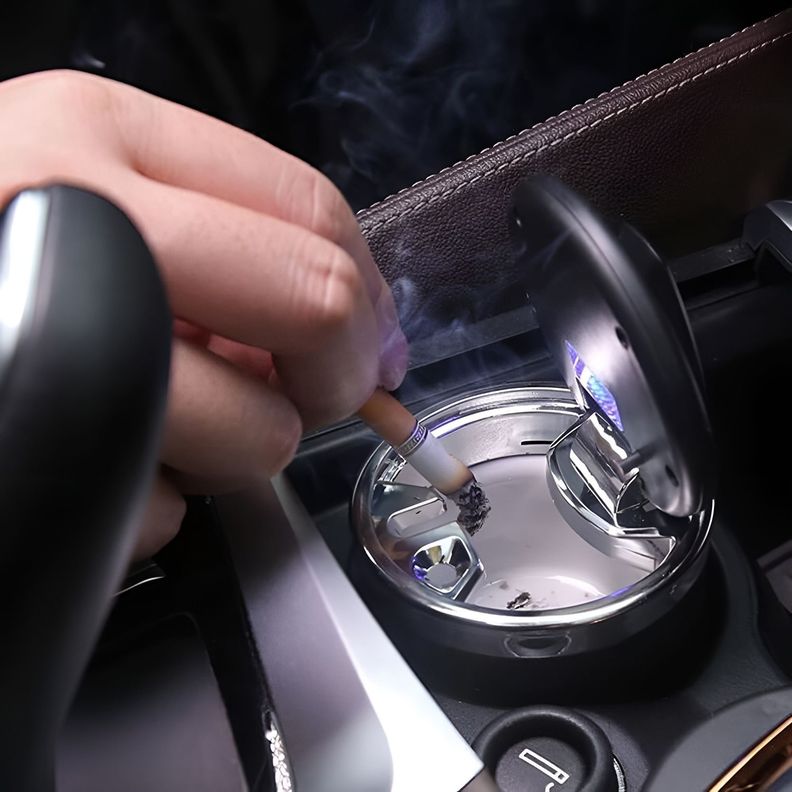 Cenicero De Auto Portátil Con Tapa Luz Interior De Cerámica-3