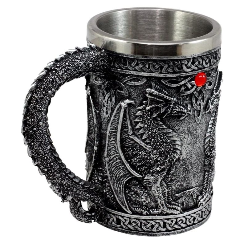 Taza Tazón XL SILVER Celta Twin Dragon Fire Drakes-3