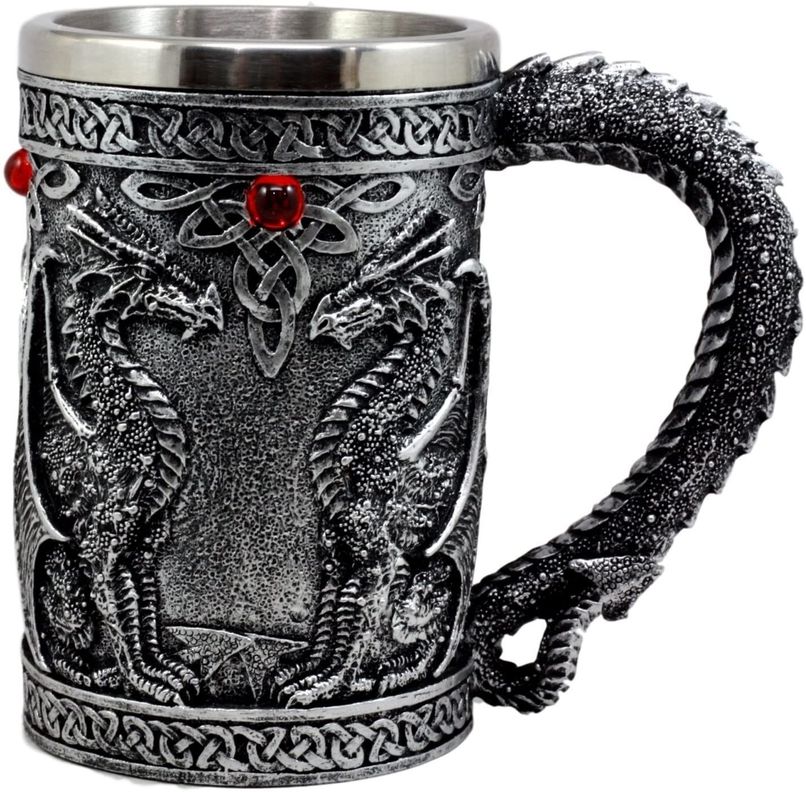 Taza Tazon Xl Silver Celta Twin Dragon Fire Drakes Negro M