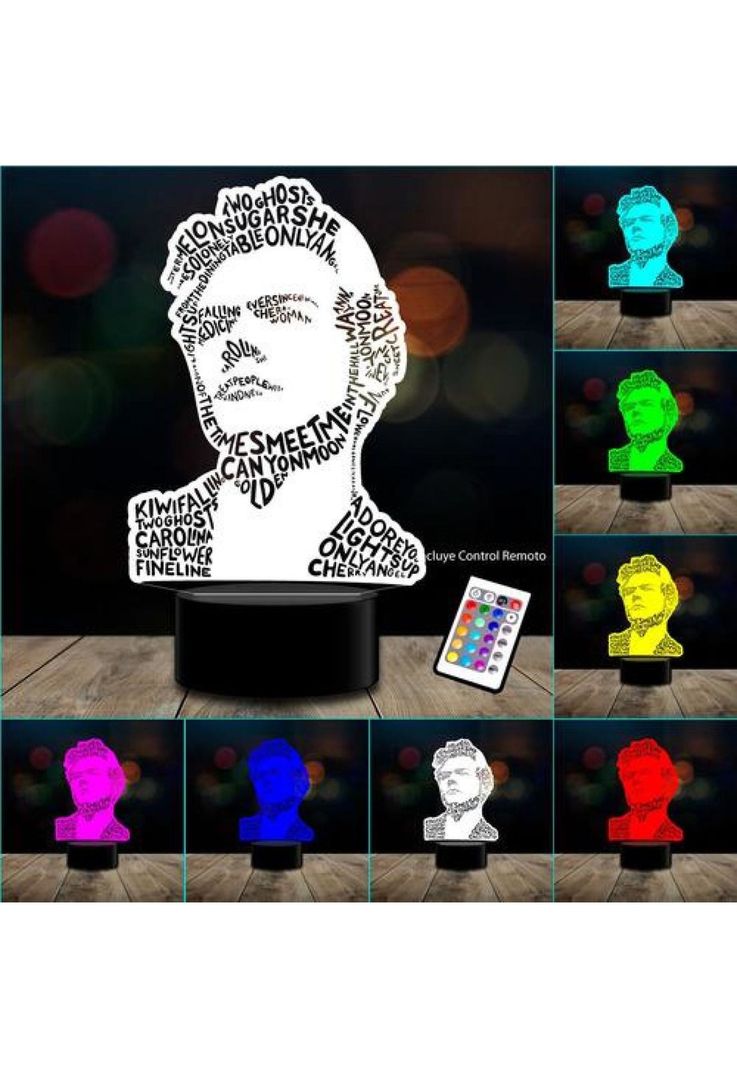 Lampara 3d Harry Styles Rostro Letras  Control / Remoto Modc-1