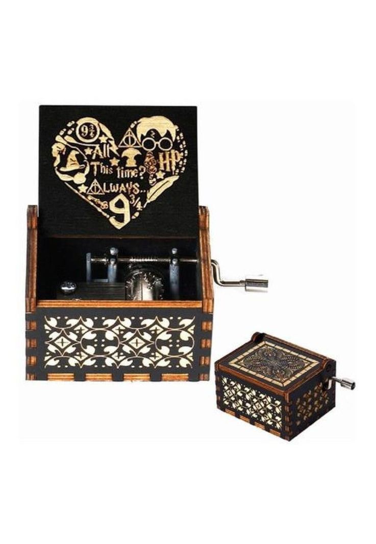 Caja Musical Black Negra Madera Corazón Hp Harry-0