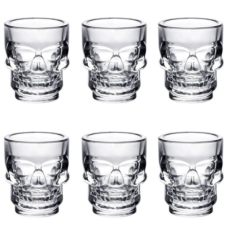 Set De 6 Vasos Vidrio Shot Calavera , Fiesta, Trago Tequila-0
