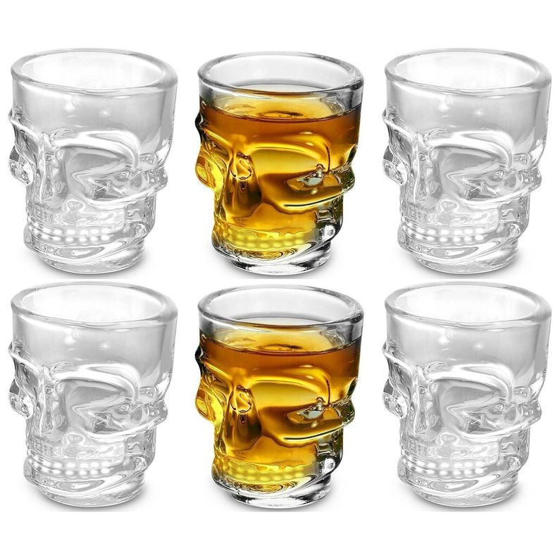 Set De 6 Vasos Vidrio Shot Calavera , Fiesta, Trago Tequila-1