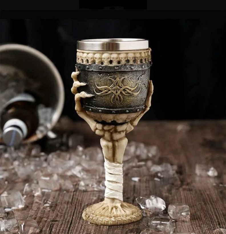 Copa Cáliz Calavera Medieval Halloween Craneo Mano Esqueleto-1
