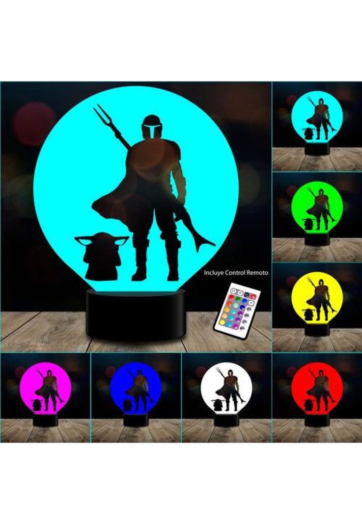Lampara 3d Manda 4 Baby Yoda Star  Remoto 16 Color-1