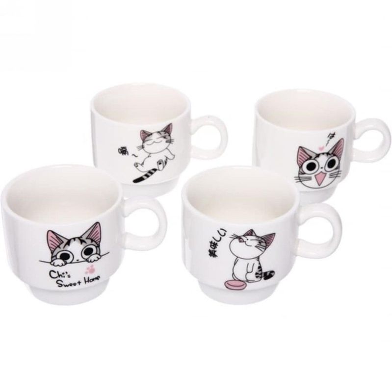 Set 4 Tazas verticales gatita Chi-1