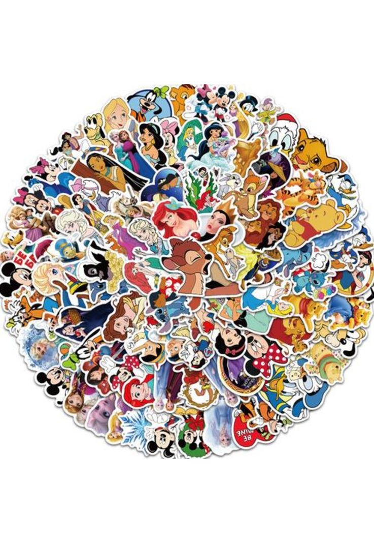 Pack 50 Sticker Dibujos Animados Princesas Stich Mickey-0