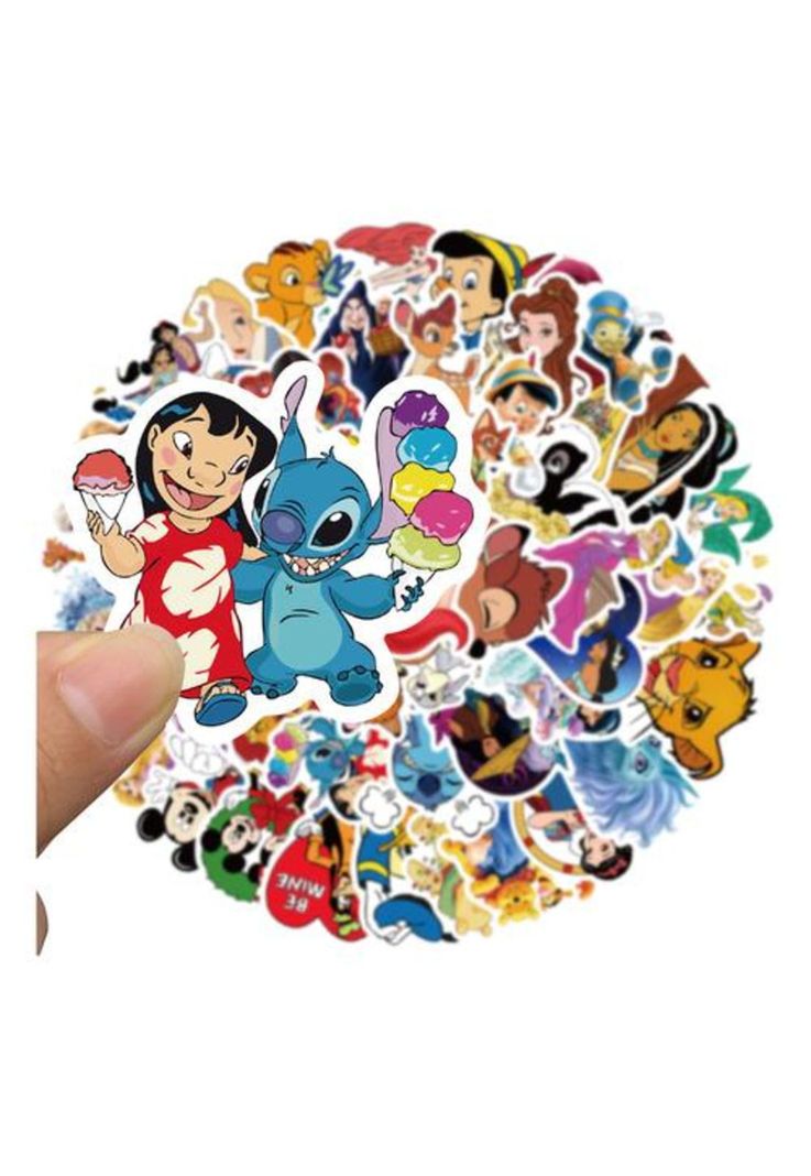 Pack 50 Sticker Dibujos Animados Princesas Stich Mickey-2
