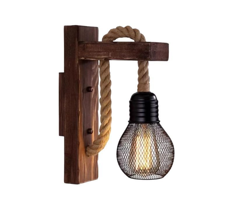 Lámpara Colgante Madera Vintage Lampara De Pared Rustica-0