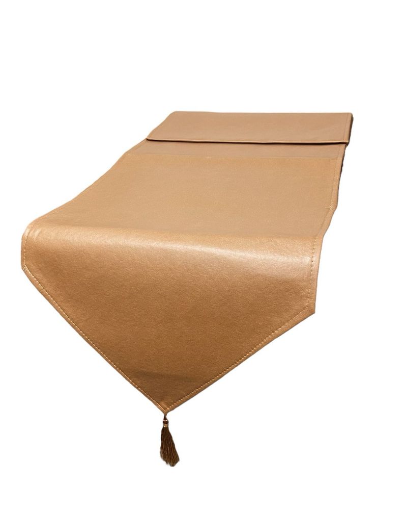 Mantel Camino De Mesa Con Pompon Cuero Sintetico 180x35cm C Cafe