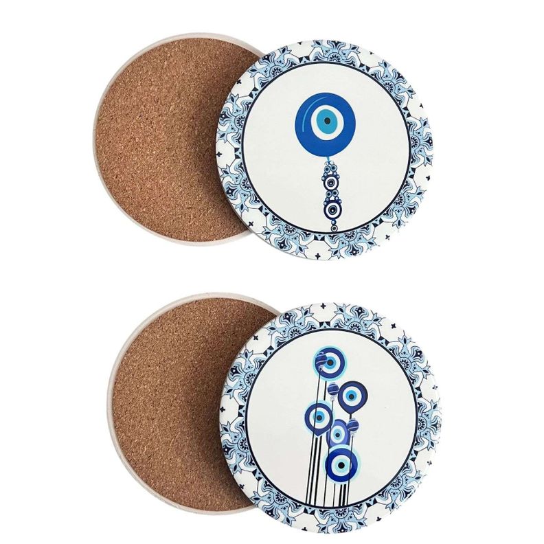 Set 4 Posavasos Ceramica Y Corcho 4 Piezas Atrapasueno Blanco 0