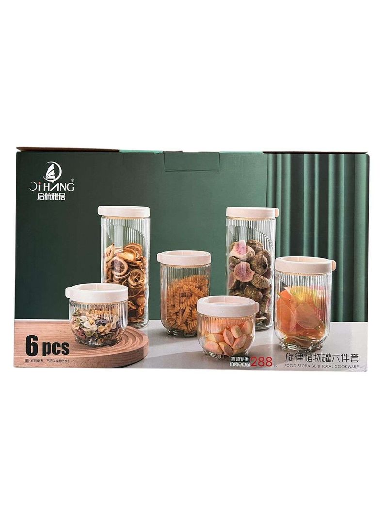 Set 6 Envase Contenedor Frasco Cocina Vidrio Hermetico-0