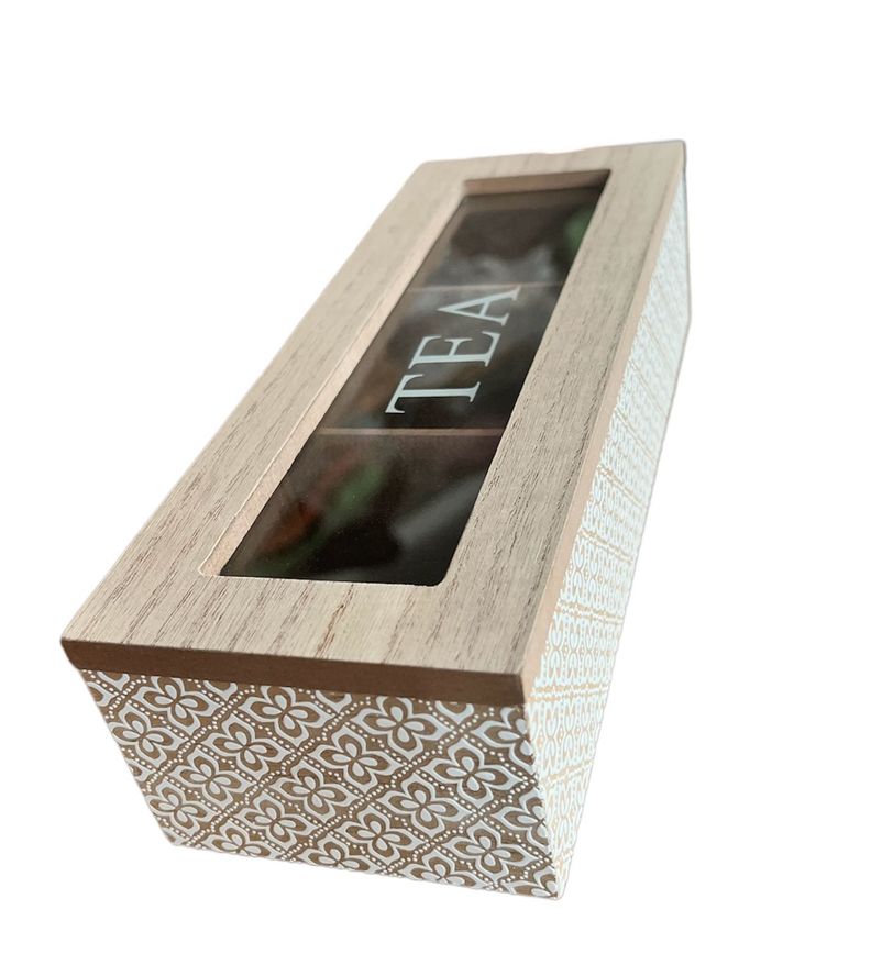 Caja De Te Mediana De Madera 3 Espacios Con Disenos Madera Blanco