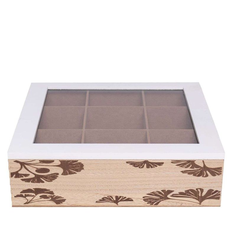 Caja De Té Mediana De Madera 9 Espacios Ramas Flores BL-0