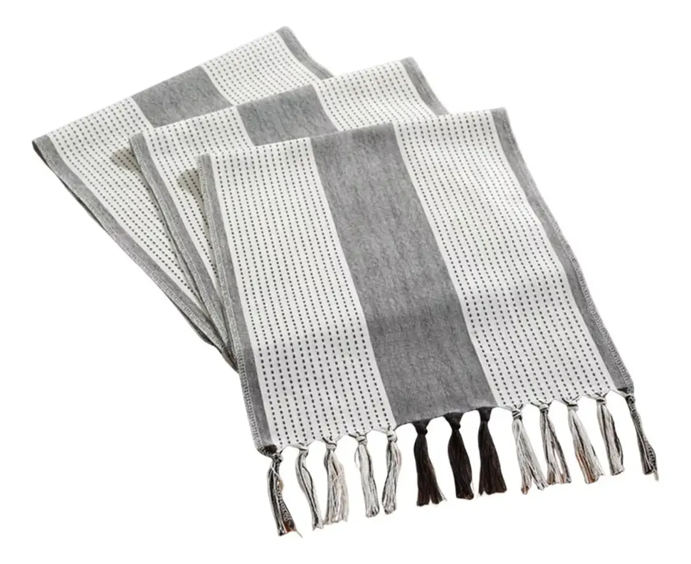 Mantel Camino De Mesa Rectangular Tejido Doble 180x37cm Gris