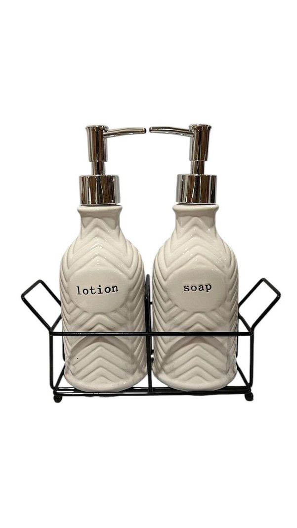 Set 2 Dispensador Jabón Y Locion Ceramica Con Cesta M2-0