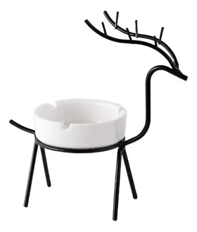 Cenicero De Ceramica Decorativo Con Base Dorada De Reno N Negro Reno