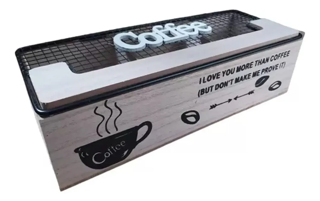 Caja De Te Mediana De Madera 3 Espacios Tea Cafe Coffe Negro