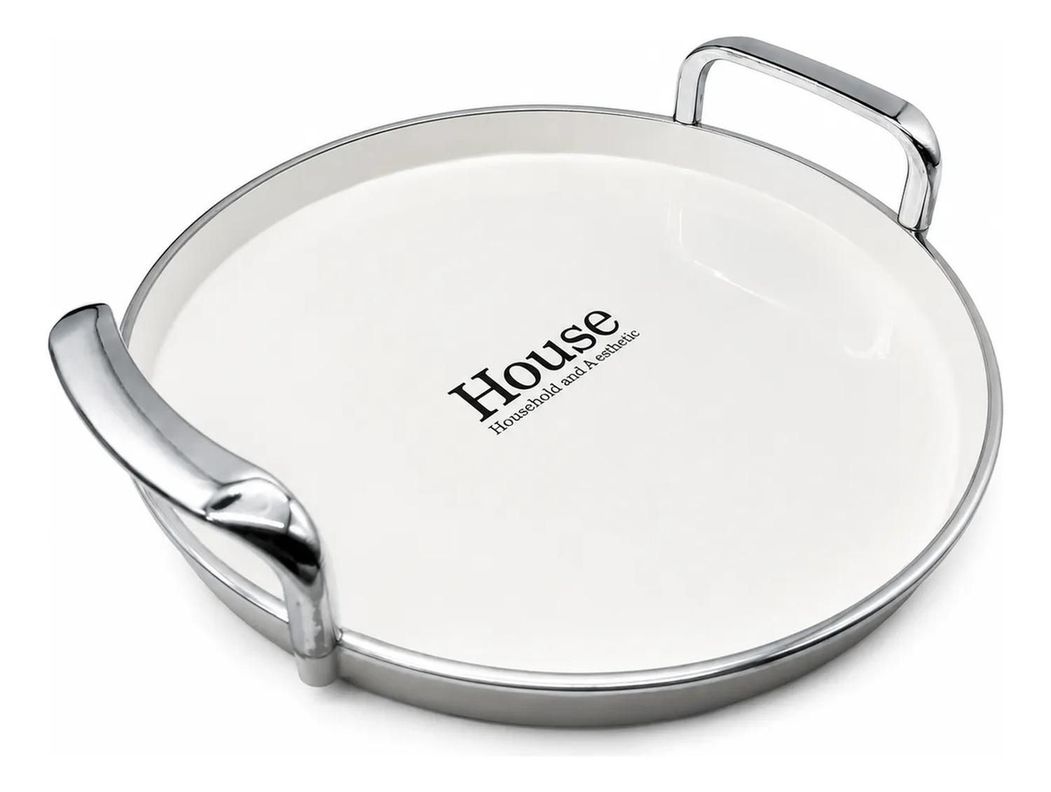 Bandeja Elegante Servir Con Plateado Circular 27cm Plateado