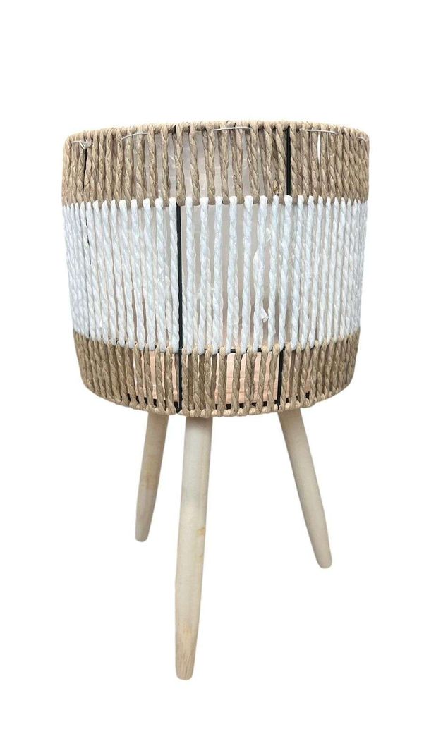 Macetero Tejido Porta Maceta Rustico Beige Y Blanco Pequeño-0