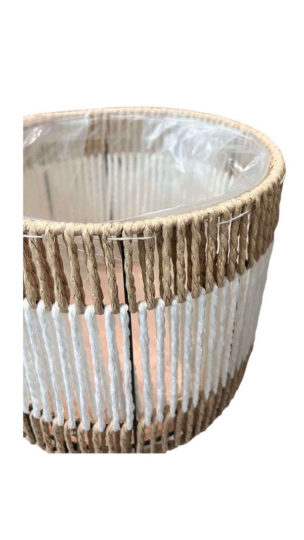 Macetero Tejido Porta Maceta Rustico Beige Y Blanco Pequeño-1