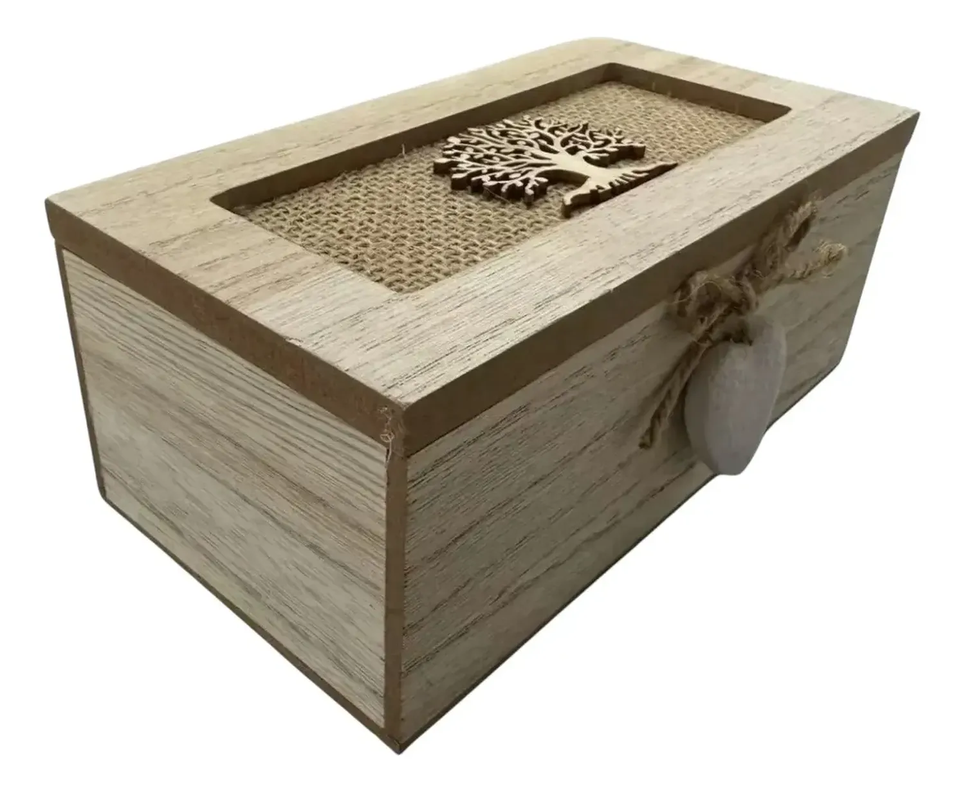 Caja De Te Mediana De Madera 2 Espacios Arbol Madera Beige