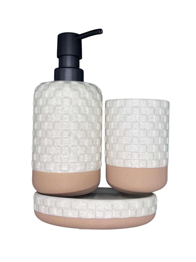 Set Juego De Baño 3 Pieza Jabon Dispensador Cepillo Ceramica-0