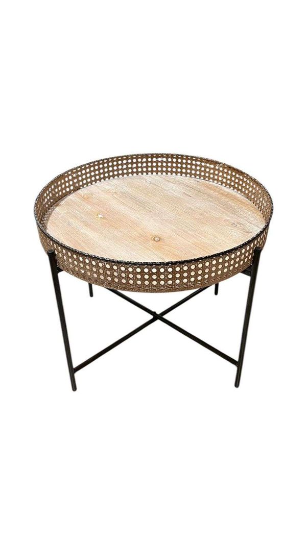 Mesa De Centro Auxiliar Madera Malla Decoración 49x40cm-0
