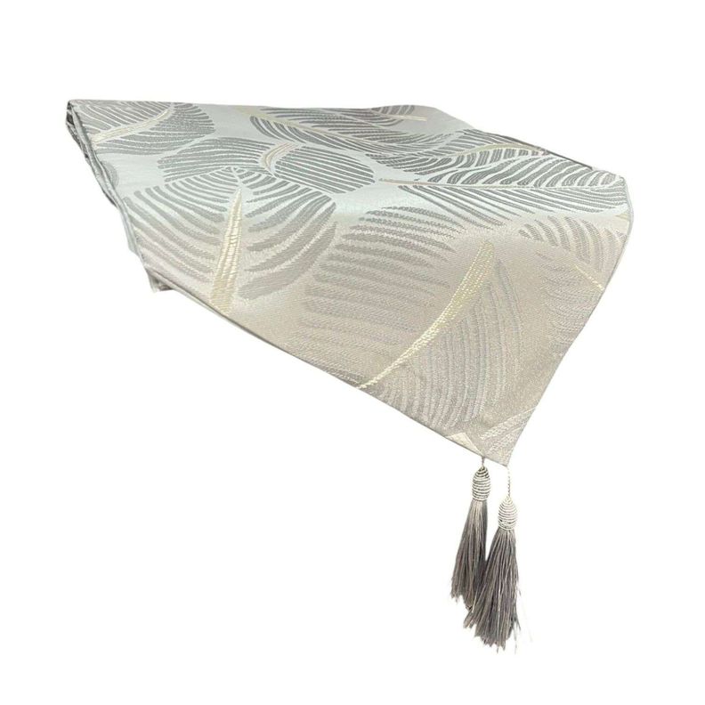 Mantel Camino De Mesa Tela Diseno Hojas 180x33cm 2 Beige