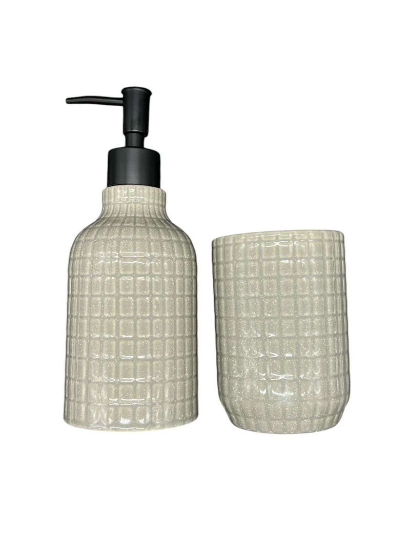Set De Baño 2 Piezas Ceramica Jabon Porta Cepillo Brillante-0
