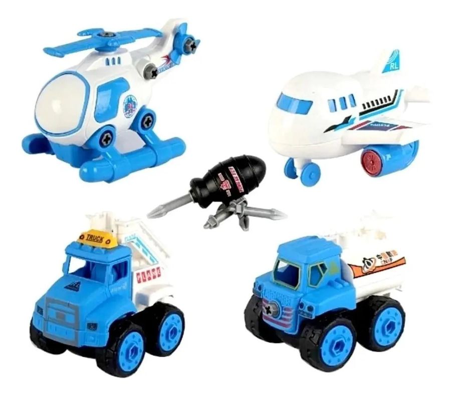 Pack Juguete Vehiculos Avion Camion Helicoptero Mini Azul