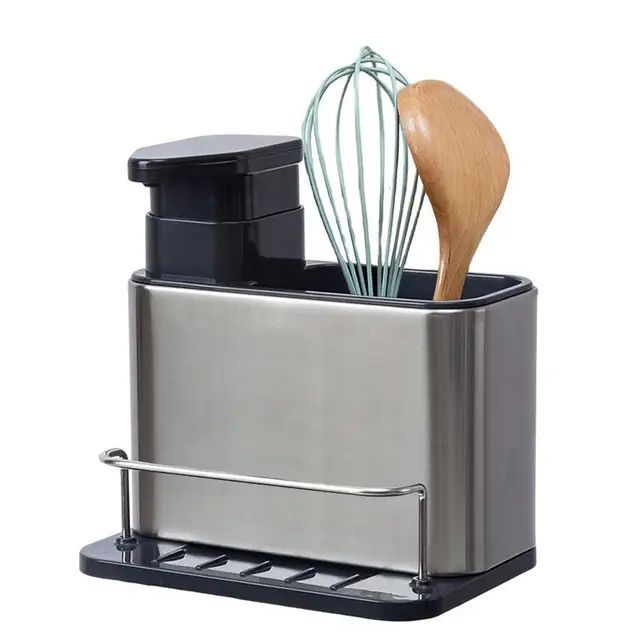 Dispensador Jabón Gel Acero Inoxidable Con Soporte Esponja-0