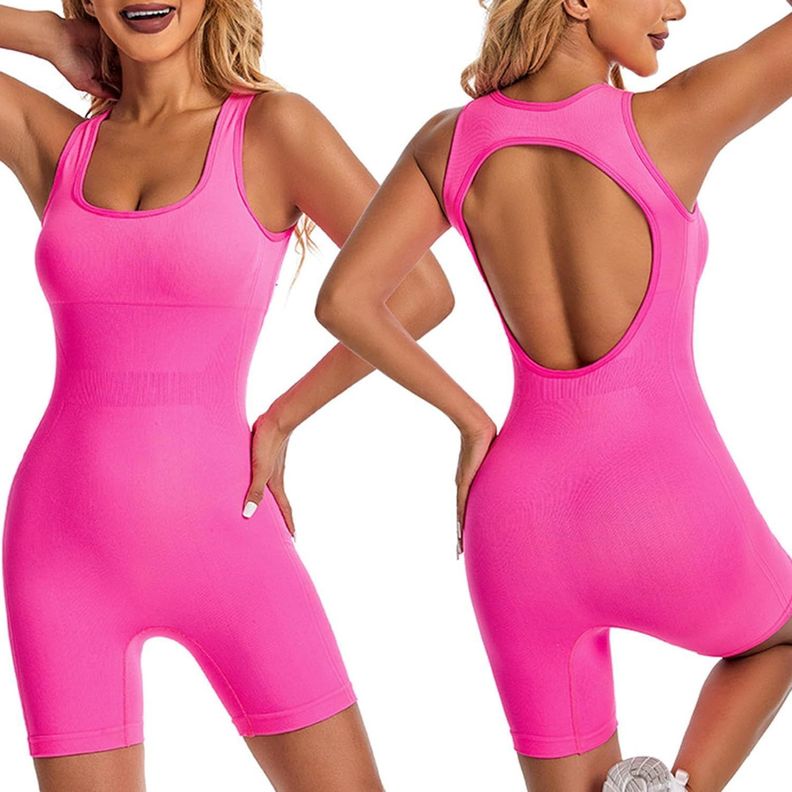 Mono Enterito Jumpsuit Deportivo Corto Gym Yoga Espalda-1