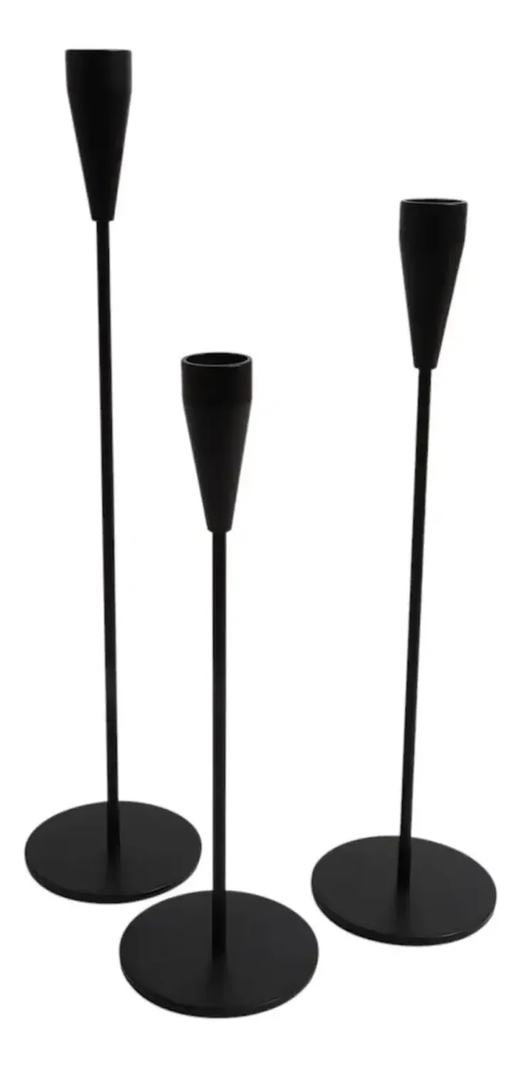 Pack 3 Porta Vela Candelabro Set 3 Candelabros Negro Mate Negro