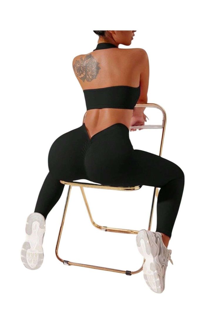 Conjunto Deportivo Mujer Gym Top Leggins Levanta Gluteo M-L Negro-1