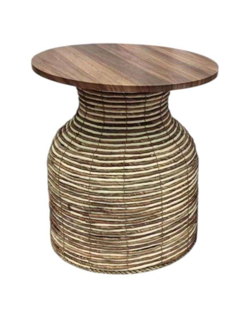 Mesa De Centro Auxiliar Tejida Bambu Madera Decoración 80cm-0