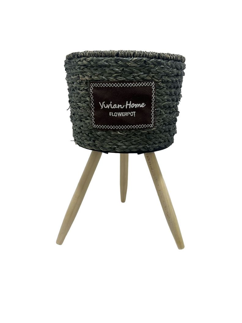Macetero Tejido Blanco Y Negro Porta Maceta Rustico 43cm-1
