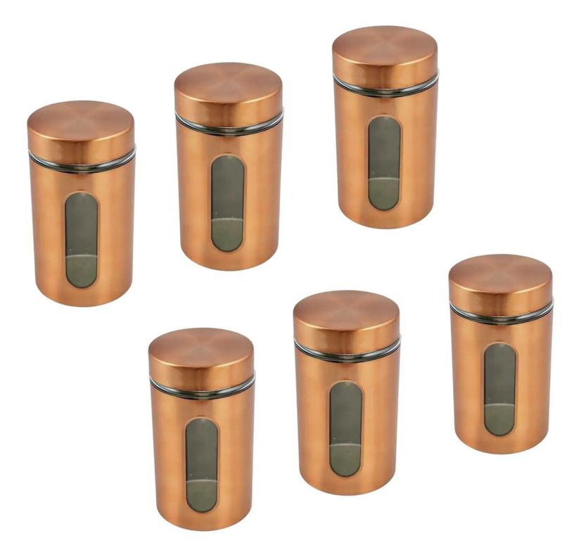 Pack 6 Especiero Sal Condimentos Cocina De Vidrio Bronce Coral