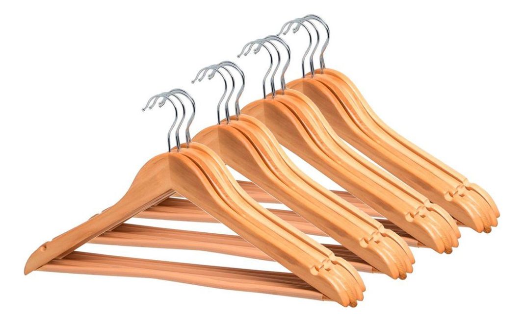 Pack 3 Perchas Colgadores Ganchos De Madera Ropa Perchero CC-0