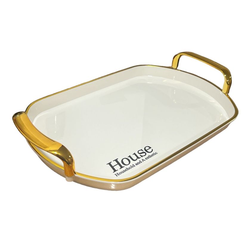 Bandeja Elegante Servir Con Dorado Decorativa Ovalada Grande-0
