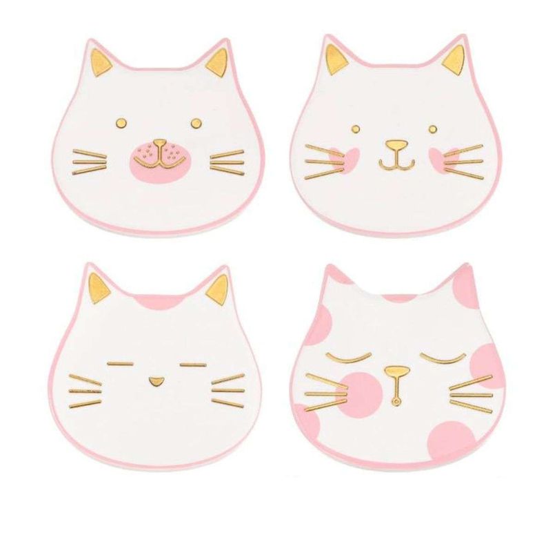 Set 4 Posavasos Ceramica 4 Piezas Diseño Gato Tierno-0