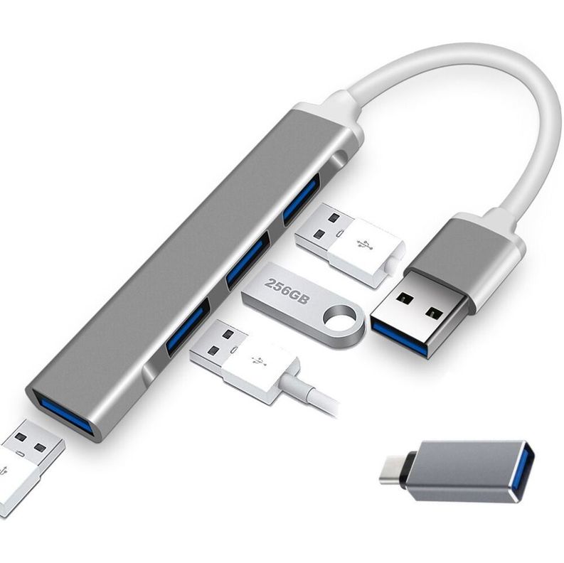 Mini HUB USB Con 4 Puertos USB 3.0 y Adaptador Tipo C-1