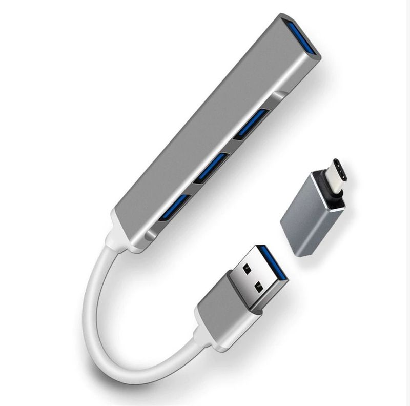 Mini HUB USB Con 4 Puertos USB 3.0 y Adaptador Tipo C-0