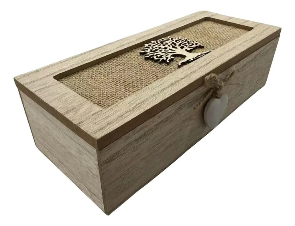 Caja De Te Mediana De Madera 3 Espacios Arbol Madera Beige