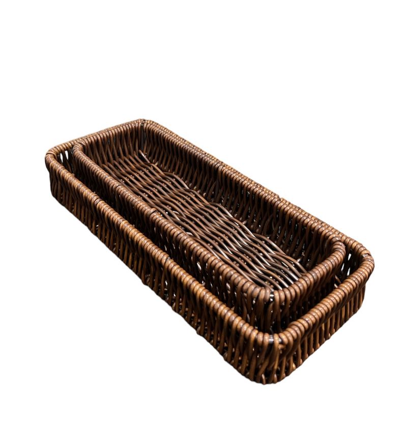 Set 2 Bandeja De Ratan Cesta Tejida Alimentos Decoracion O-0