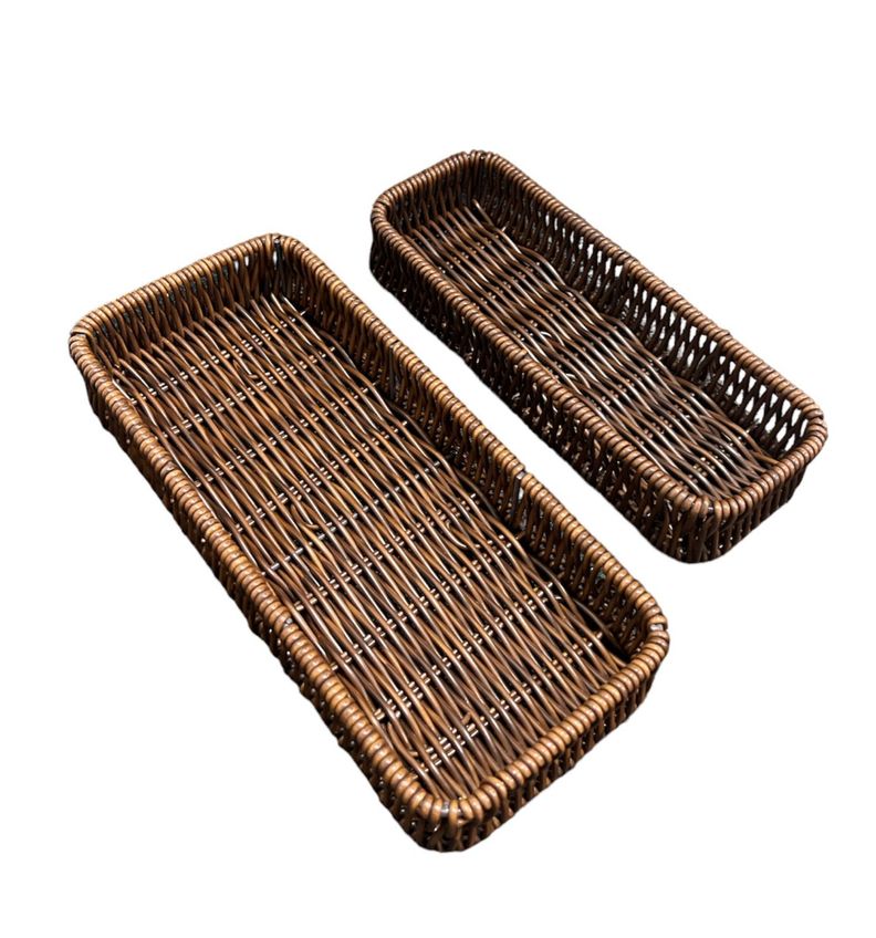 Set 2 Bandeja De Ratan Cesta Tejida Alimentos Decoracion O-1